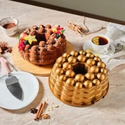 Karaca Celeste Cast Iron Cake Pan 25 cm - Gold | Decorative Baking Mold, 8683650357377