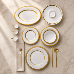 Alternative view of Karaca Royal Bone Victoria 55-Piece Dinner Set for 12 People – White with Gold Gilded Rim, 8683650358022