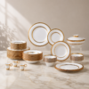 Karaca Royal Bone Victoria 55-Piece Dinner Set for 12 People – White with Gold Gilded Rim, 8683650358022