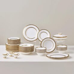 Karaca Royal Bone Victoria 55-Piece Dinner Set for 12 People - White with Gold Gilded Rim, 8683650358022