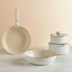 KaracaxRefika Swiss Crystal Almond Cream Easy Clip 7-Piece Pot and Pan Set, 8683650362111