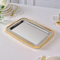 Karaca Ring Decorative Rectangular Tray 42x30 cm - Silver/Gold, 8683650362661
