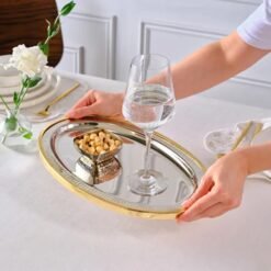 Alternative view of Karaca Ring Decorative Oval Tray 39x23 cm - Silver/Gold, 8683650362678
