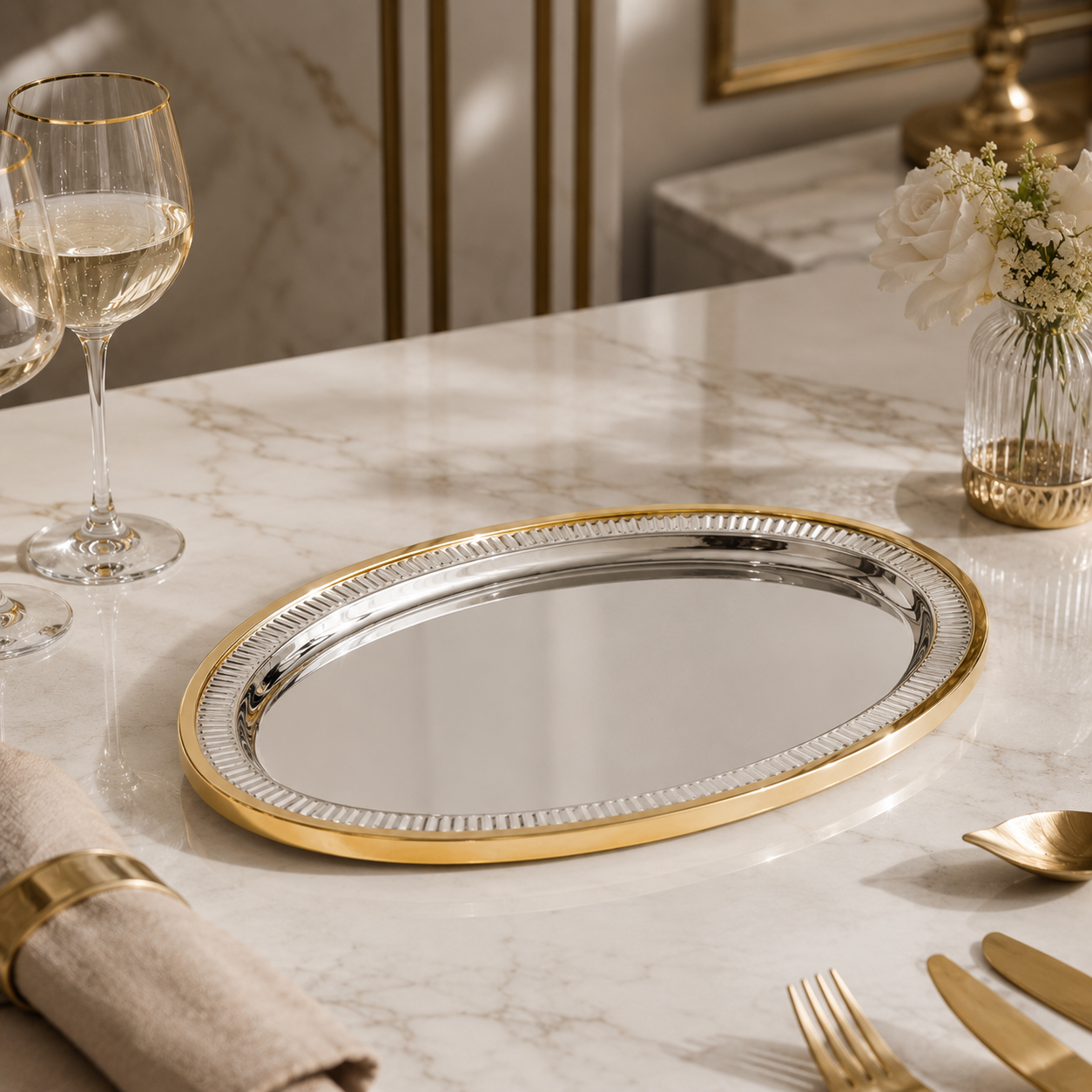 Karaca Ring Decorative Oval Tray 39 x 23 cm, 8683650362678 1 Karaca Ring Decorative Oval Tray 39 x 23 cm, 8683650362678