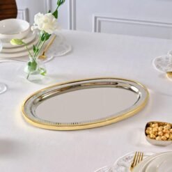 Karaca Ring Decorative Oval Tray 39x23 cm - Silver/Gold, 8683650362678