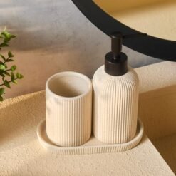 Alternative view of Karaca Marta 3-Piece Beige Bathroom Accessory Set - Dolomite Stone Finish, 8683650363880