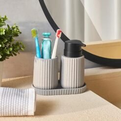 Alternative view of Karaca Trina 3-Piece Grey Bathroom Accessory Set - Dolomite Stone Finish, 8683650363897