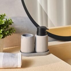 Karaca Trina 3-Piece Grey Bathroom Accessory Set - Dolomite Stone Finish, 8683650363897