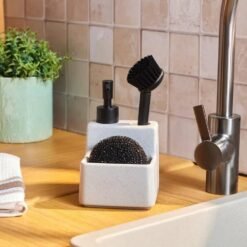 Karaca Darin Multifunction Soap Grey Dispenser and Kitchen Organizer 550 ml | 3-in-1 Countertop Set, 8683650364214