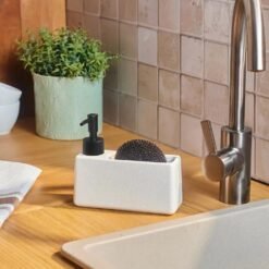 Karaca Kris 2-Piece Soap Dispenser and Sponge White Holder Set 370 ml, 8683650364221
