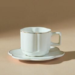 Alternative view of Karaca Ezgi 6-Piece Coffee Cup Set with Saucers 90 ml | White with Gold Rim Fine Bone Porcelain, 8683650366201