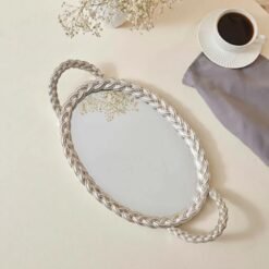 Karaca Marla Silver Mirror Base Decorative Tray 45x24 cm , 8683650367451