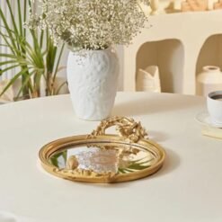 Karaca Vilma Gold Mirror Base Decorative Tray, 8683650367468