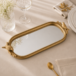 Karaca Home Lenora Gold Mirror Base Decorative Tray 17 x 13.5 cm, 8683650367482