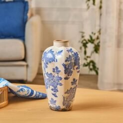 Karaca Mariner Decorative Vase 34 cm - Blue/White, 8683650375036