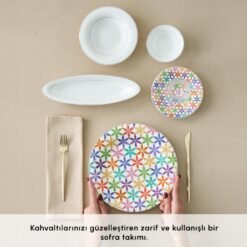 Alternative view of Karaca Fine Pearl Confetti 26-Piece Breakfast Set for 6 People - White with Gold Accents | Fine Bone Porcelain, 8683650379195