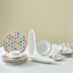 Karaca Fine Pearl Confetti 26-Piece Breakfast Set for 6 People - White with Gold Accents | Fine Bone Porcelain, 8683650379195