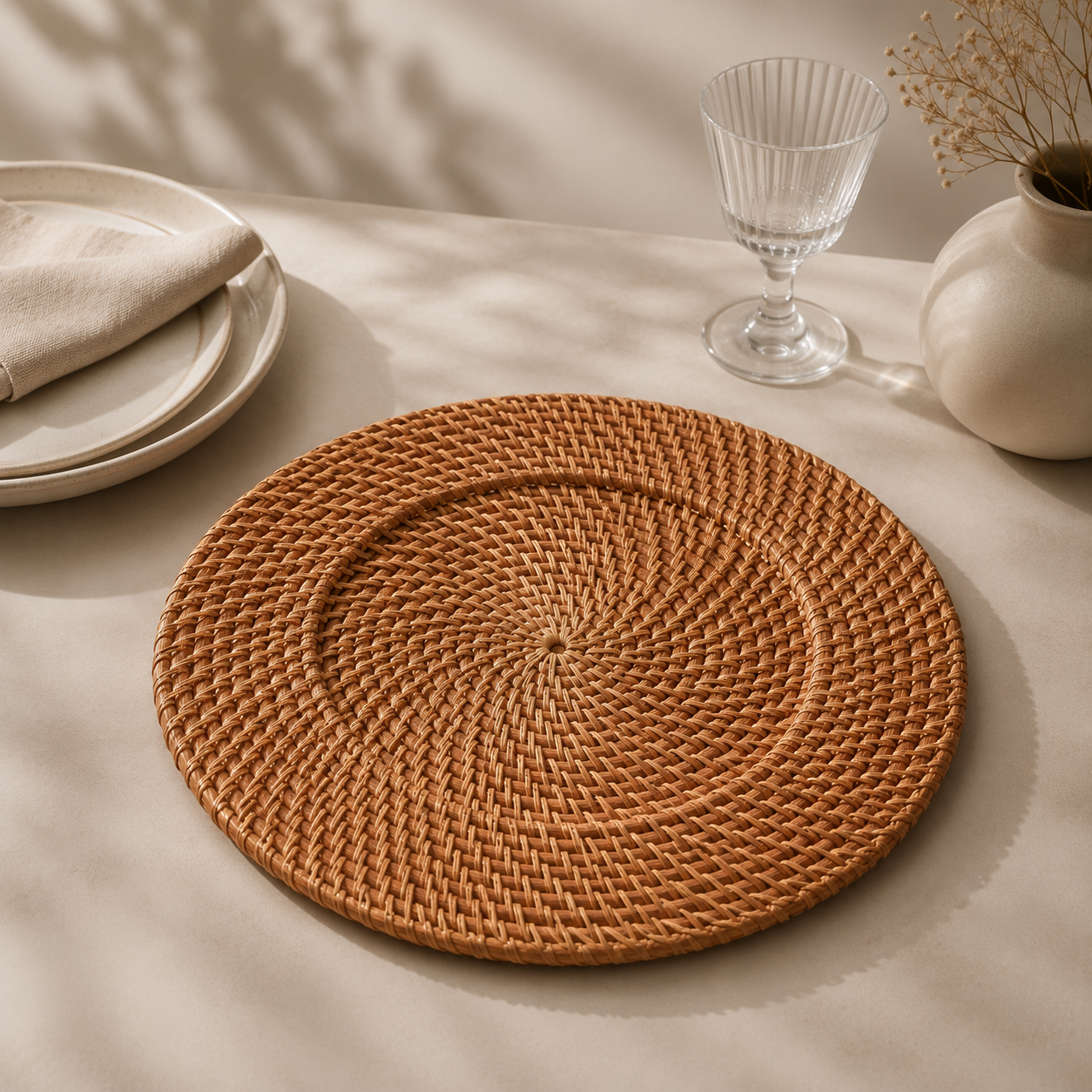 Karaca Veranda Natural Rattan Placemat 33 cm, 8683650379324 1 Karaca Veranda Natural Rattan Placemat 33 cm, 8683650379324