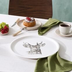 Karaca Apricot Biome Round Serving Tray 36 cm - Deer Pattern | Melamine, 8683650393016