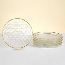 Karaca Hazeran 6-Piece Glass Cake Plate Set - Gold Rim, 8683650393504