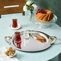 Karaca Serra Round Steel Tray 41 cm | 18/10 Stainless Steel Serving Tray, 8683650394860