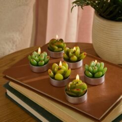 Karaca Home Succulent 6-Piece Tealight Candle Set | Decorative Paraffin Candles, 8683650419945