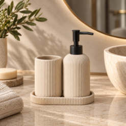 Karaca Marta 3-Piece Beige Bathroom Accessory Set – Dolomite Stone Finish, 8683650363880