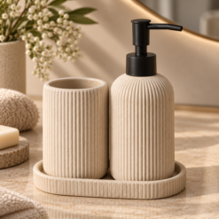 Karaca Lebanon 172 Alternative view of Karaca Marta 3-Piece Beige Bathroom Accessory Set – Dolomite Stone Finish, 8683650363880