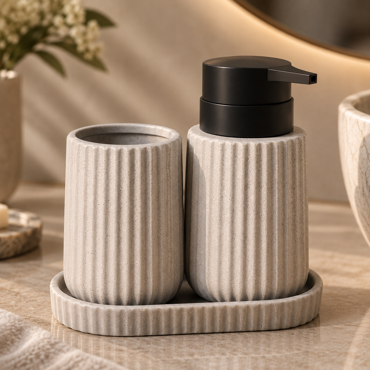Karaca Trina 3-Piece Grey Bathroom Accessory Set – Dolomite Stone Finish, 8683650363897 2 Karaca Trina 3-Piece Grey Bathroom Accessory Set – Dolomite Stone Finish, 8683650363897 - Image 2