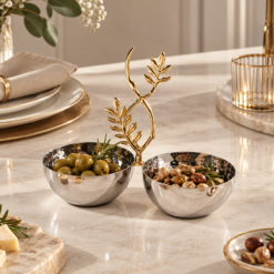 Karaca New Year Carmenta Set of 2 Snack Bowls – Silver/Gold Accent, 153.09.01.9470