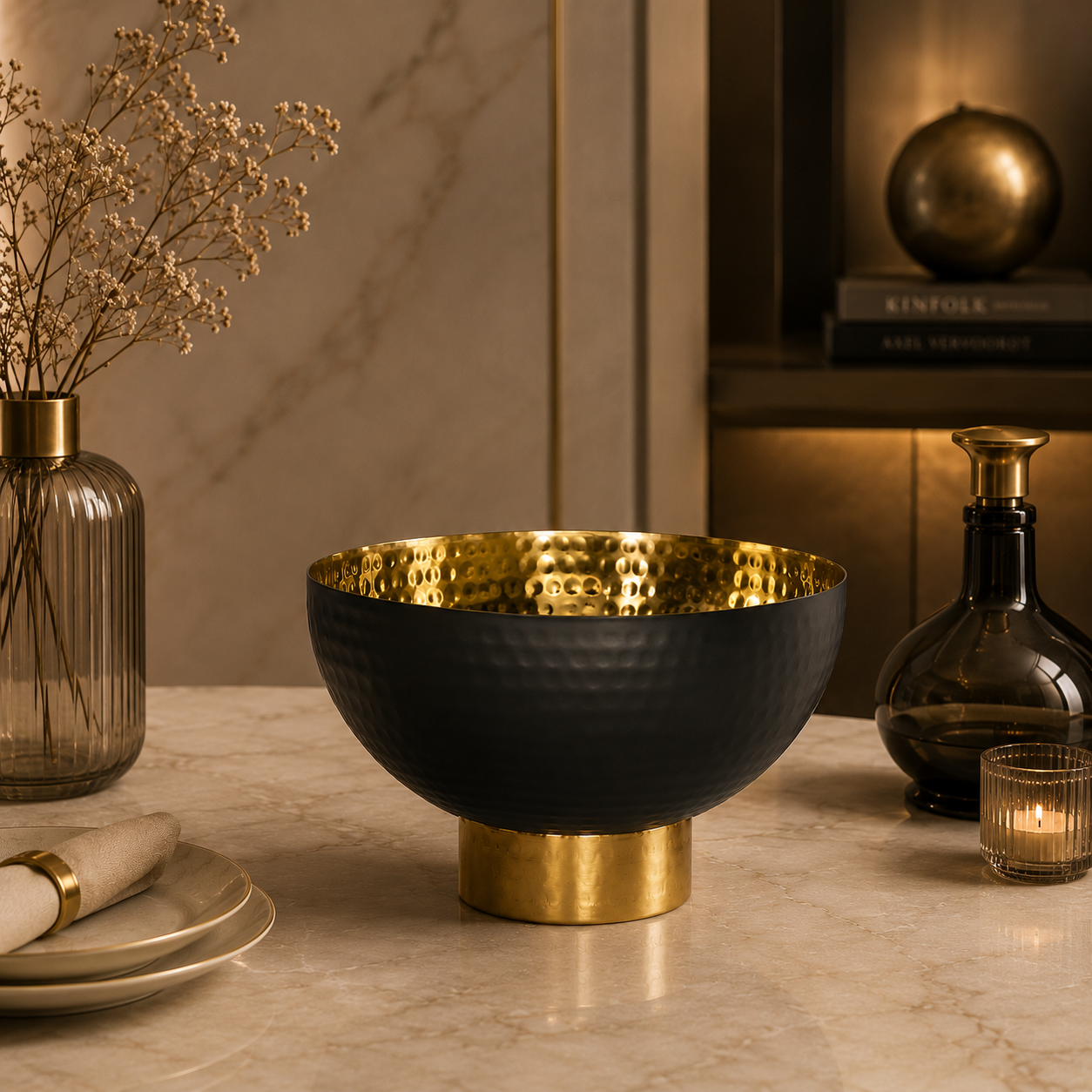 Karaca Arven Footed Decorative Bowl - Black and Gold Finish, 8683650325680 1 Karaca Arven Footed Decorative Bowl - Black and Gold Finish, 8683650325680