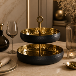 Karaca Arven 2-Tier Decorative Serving Tray 26x32 cm - Black/Gold, 8683650325727