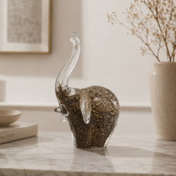 Karaca Home Fern Elephant Figurine – 15 cm Glass Decorative Sculpture, 153.09.01.8616