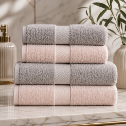 Karaca Sarah Anderson Alven 4-Piece Bath Set – Pink/Grey, 160.22.08.0060