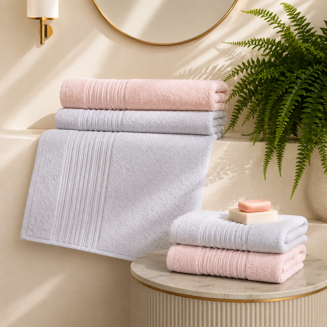 Karaca Home Line Soft 100% Cotton 4-Piece Turkish Bath Set - Pink>Blue, 8680214416969 1 Karaca Home Line Soft 100% Cotton 4-Piece Turkish Bath Set - Pink>Blue, 8680214416969