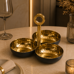 Karaca Home New Year Arven 3-Compartment Decorative Snack Bowl Set - Black/Gold, 8683650325734