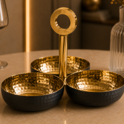 Alternative view of Karaca Home New Year Arven 3-Compartment Decorative Snack Bowl Set - Black/Gold, 8683650325734