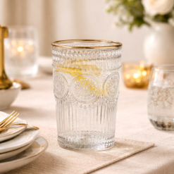 Karaca Sunflower Set of 6 Gold-Rimmed Beverage Glasses 332 ml | Elegant Glass Set, 153.03.08.4347
