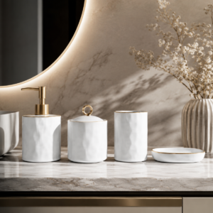 Karaca Lina 4-Piece Ceramic Bathroom Set - Elegant Organizer Set, 8683650324454