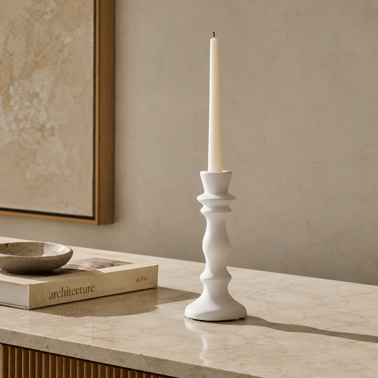 Karaca Stone Candle Holder 21.2 cm - White, 8683650383376 1 Karaca Stone Candle Holder 21.2 cm - White, 8683650383376