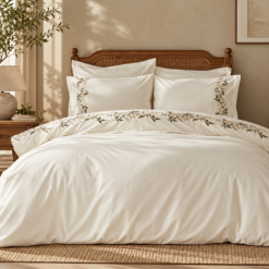 Karaca Home Nancy 100% Cotton Embroidered Double Duvet Cover Set – Green Floral Elegance, 200.22.01.0092