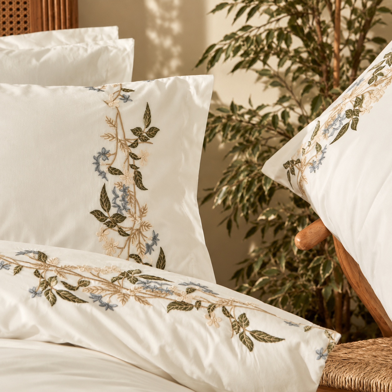 Karaca Home Nancy 100% Cotton Embroidered Double Duvet Cover Set – Green Floral Elegance, 200.22.01.0092 2 Karaca Home Nancy 100% Cotton Embroidered Double Duvet Cover Set – Green Floral Elegance, 200.22.01.0092 - Image 2