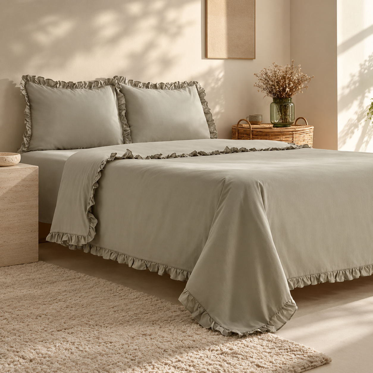 Karaca Home Pure Ruffle 100% Cotton King Size Duvet Cover Set – Sage, 200.22.05.0299 5 Karaca Home Pure Ruffle 100% Cotton King Size Duvet Cover Set – Sage, 200.22.05.0299 - Image 5