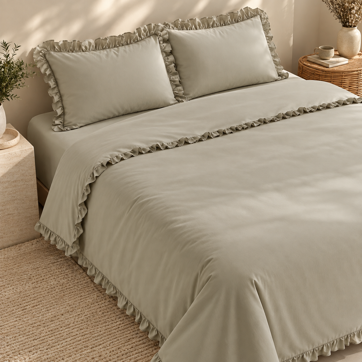 Karaca Home Pure Ruffle 100% Cotton King Size Duvet Cover Set – Sage, 200.22.05.0299 4 Karaca Home Pure Ruffle 100% Cotton King Size Duvet Cover Set – Sage, 200.22.05.0299 - Image 4