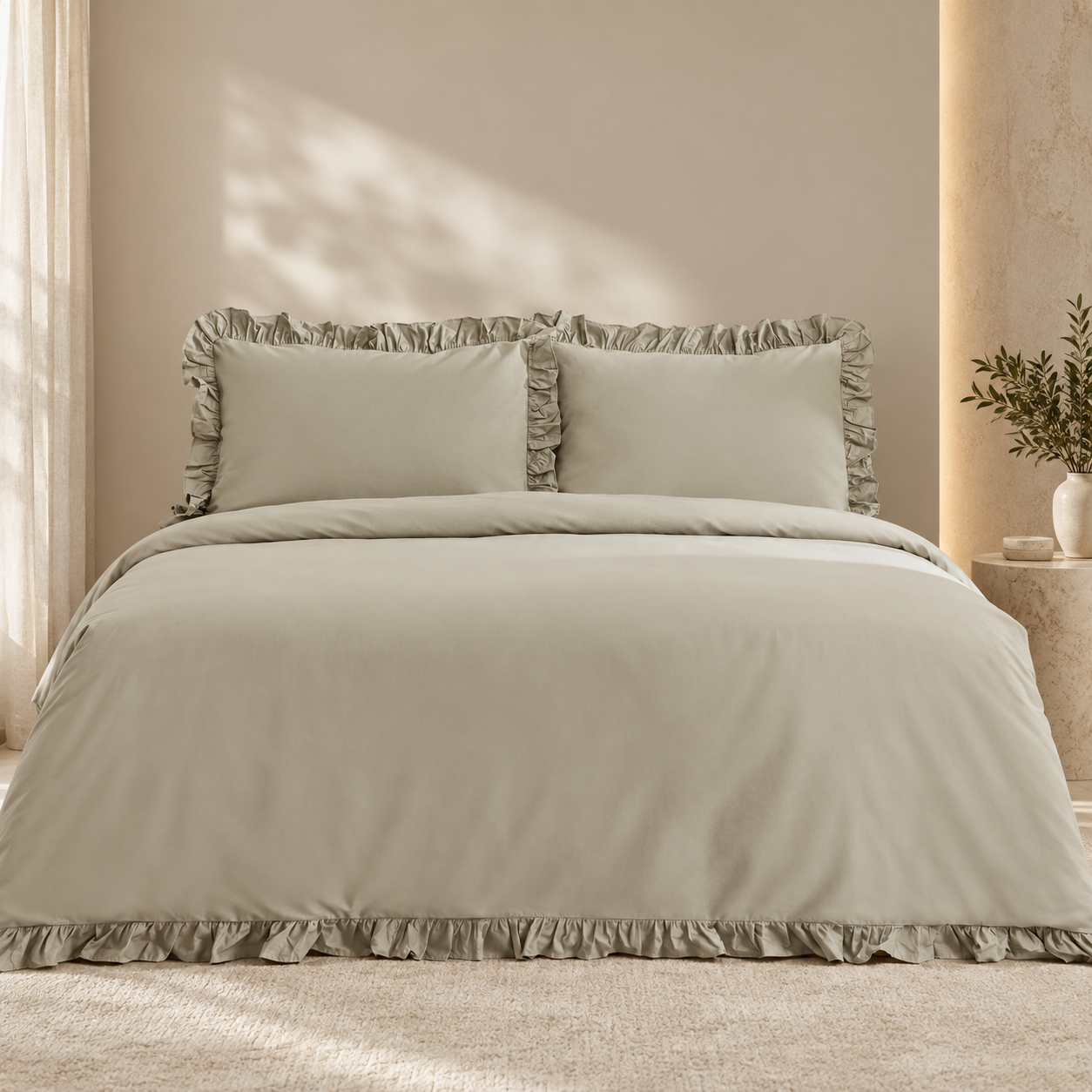 Karaca Home Pure Ruffle 100% Cotton King Size Duvet Cover Set – Sage, 200.22.05.0299 1 Karaca Home Pure Ruffle 100% Cotton King Size Duvet Cover Set – Sage, 200.22.05.0299