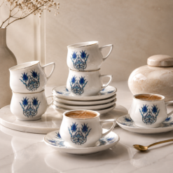 Karaca İznik 12-Piece Porcelain Turkish Coffee Cup Set for 6 People – 100 ml, 8697918613587