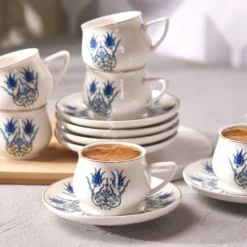 Karaca Iznik 12-Piece Porcelain Espresso Turkish Coffee Cup Set for 6 People 100 ml, 8697918613587