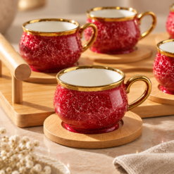 Alternative view of Karaca Red Coffee Cup Set for 6 People with Bamboo Tray – 90 ml, 153.03.05.0221