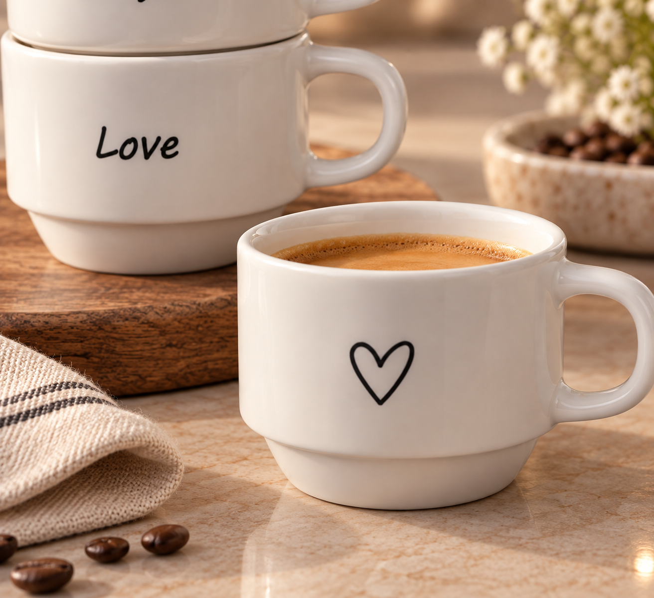 Karaca Lovely Laugh 4-Piece Espresso & Coffee Cup Set, 100 ml, 153.03.06.6657 2 Karaca Lovely Laugh 4-Piece Espresso & Coffee Cup Set, 100 ml, 153.03.06.6657 - Image 2