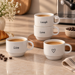 Karaca Lovely Laugh 4-Piece Espresso & Coffee Cup Set, 100 ml, 153.03.06.6657